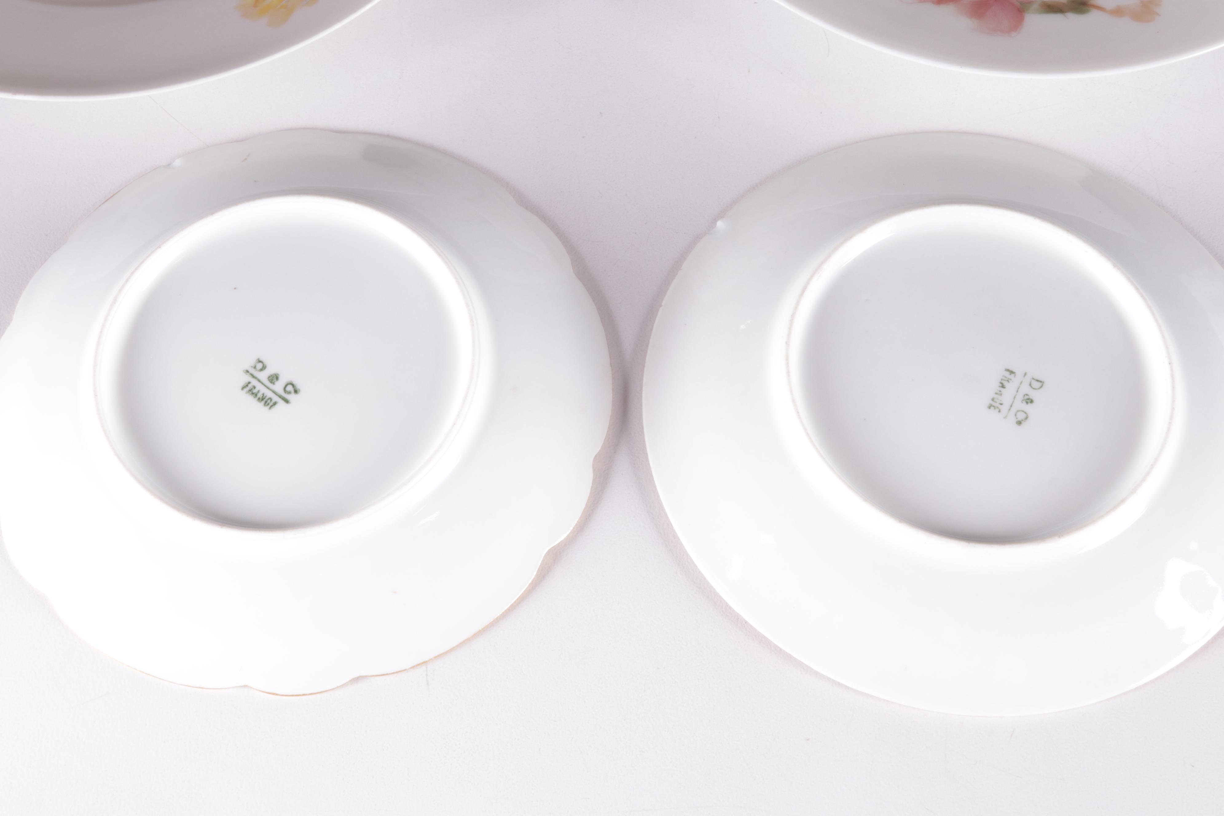 Adderley "Chelsea" Egg Cups and Tableware with Assorted Haviland Limoges Plates