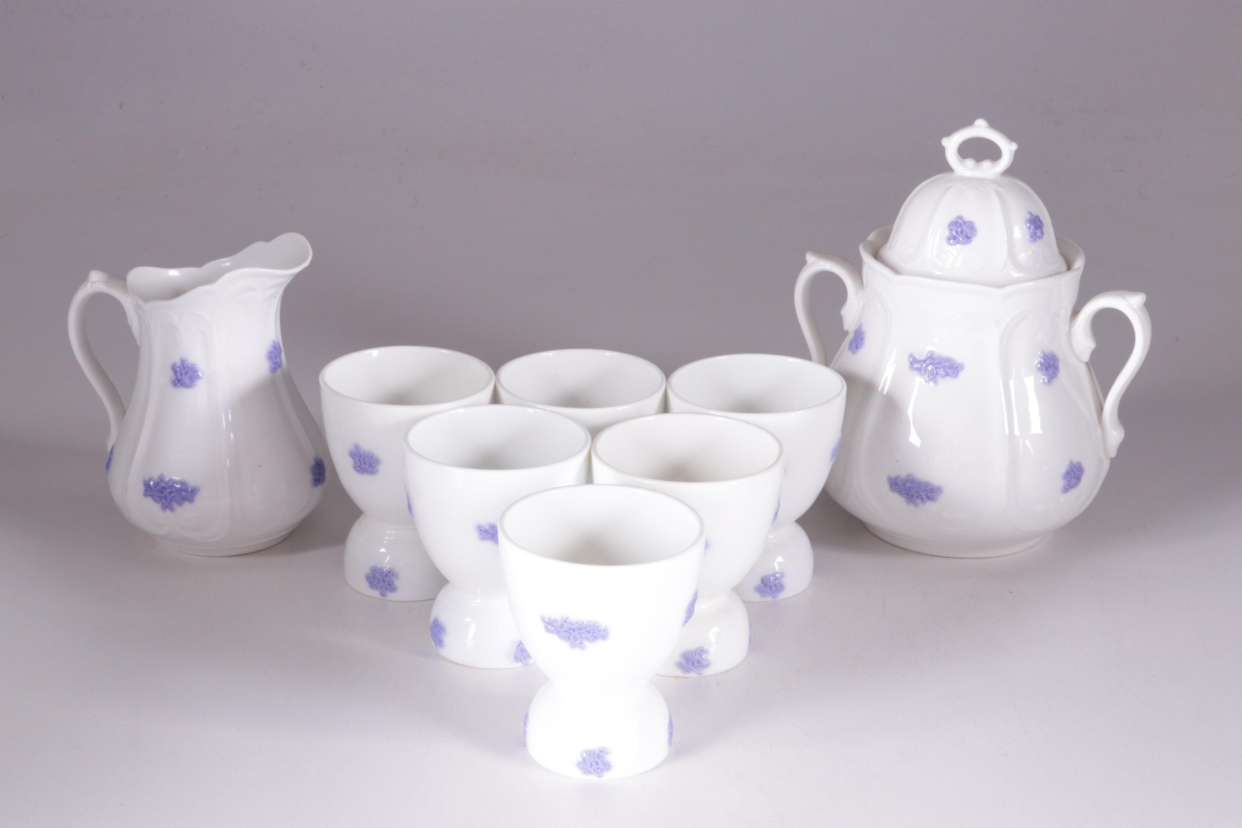 Adderley "Chelsea" Egg Cups and Tableware with Assorted Haviland Limoges Plates