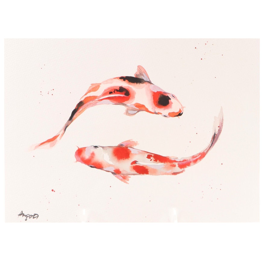 Anne Gorywine Watercolor Painting of Koi, 2020