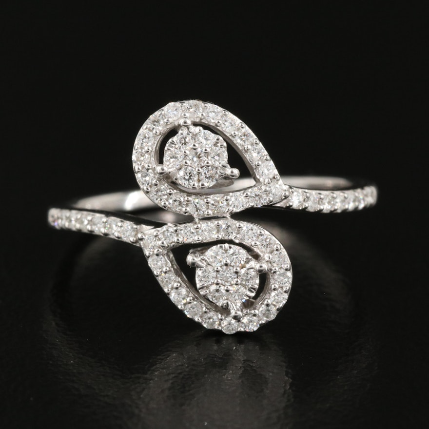 Sterling Diamond Cluster Bypass Ring