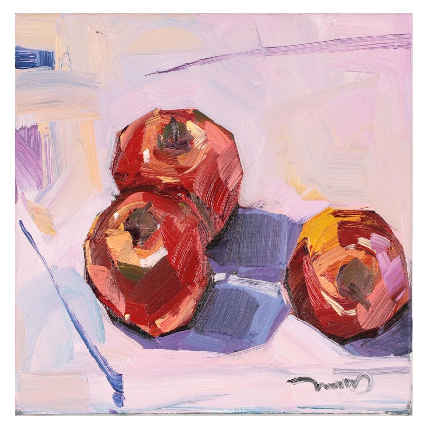 Jose Trujillo Still Life Oil Painting "Red Apples," 2022