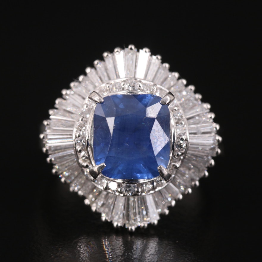 Platinum 3.68 CT Sapphire and 1.49 CTW Diamond Ring with GIA Report