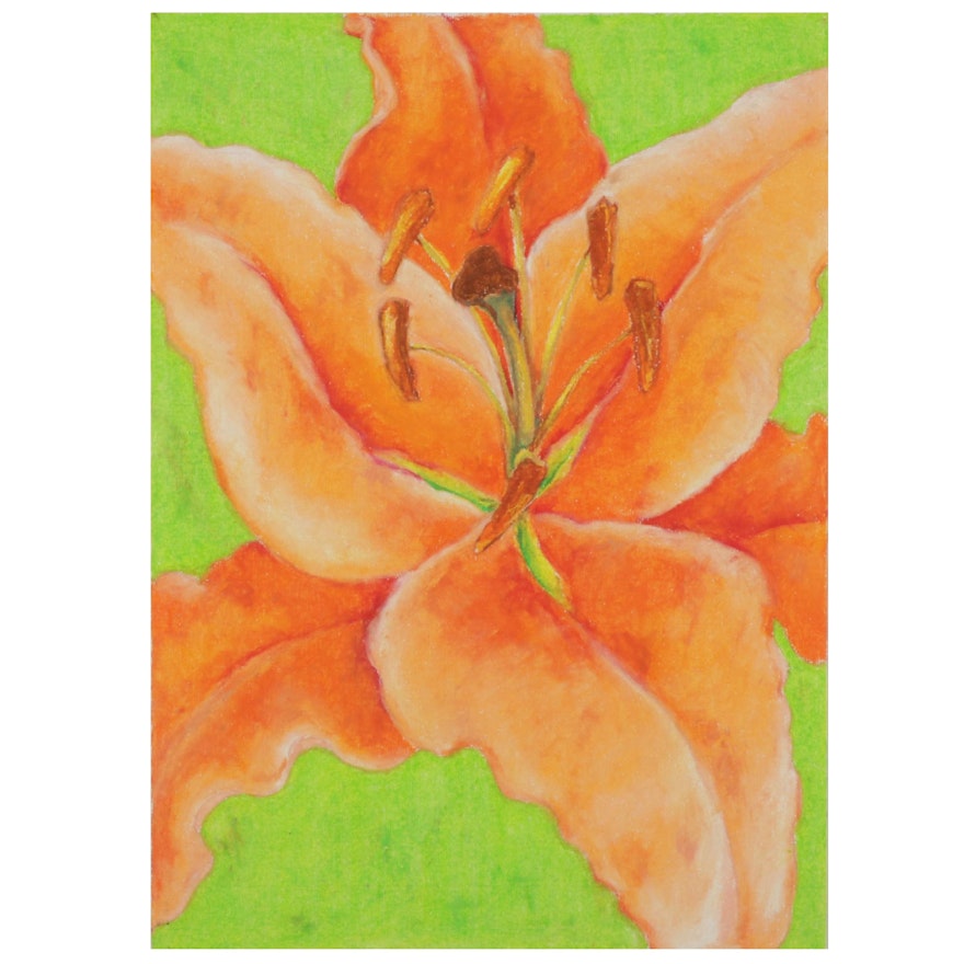 Chien Ming Su Pastel Drawing of a Lily, Late 20th Century