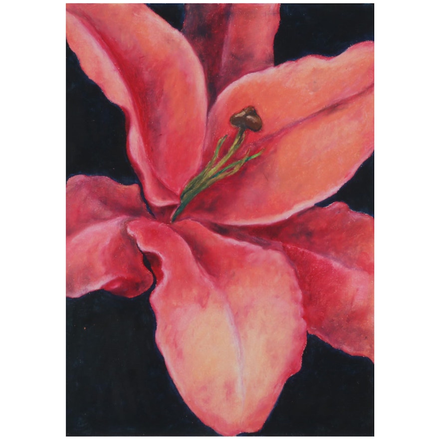 Chien Ming Su Pastel Drawing of a Lily, Late 20th Century