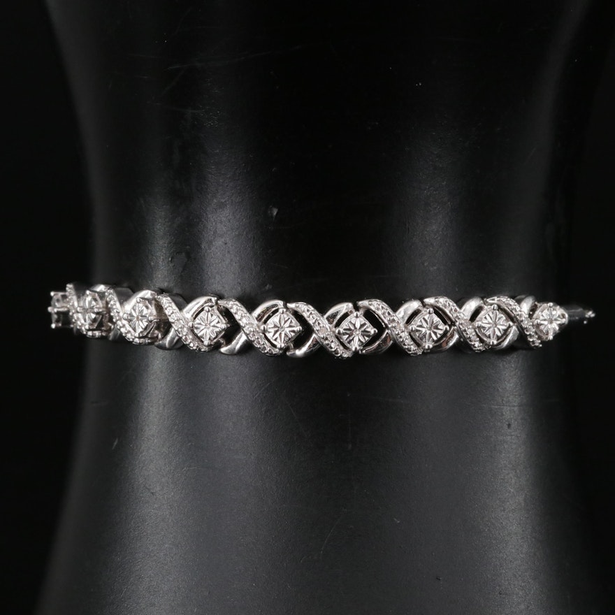 Sterling Diamond "XO" Bolo Bracelet