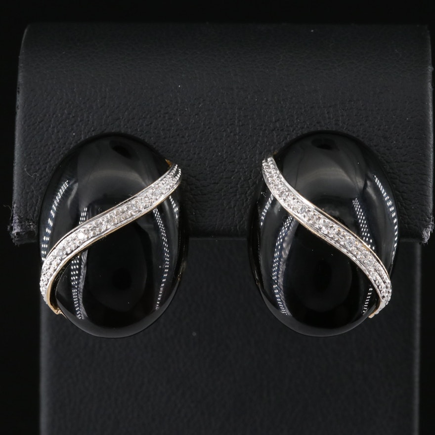 14K Black Onyx and Diamond Earrings
