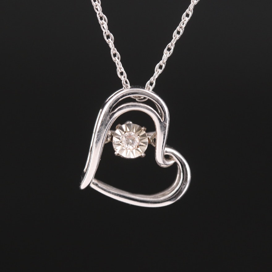 Sterling Diamond Heart En Tremblant Necklace