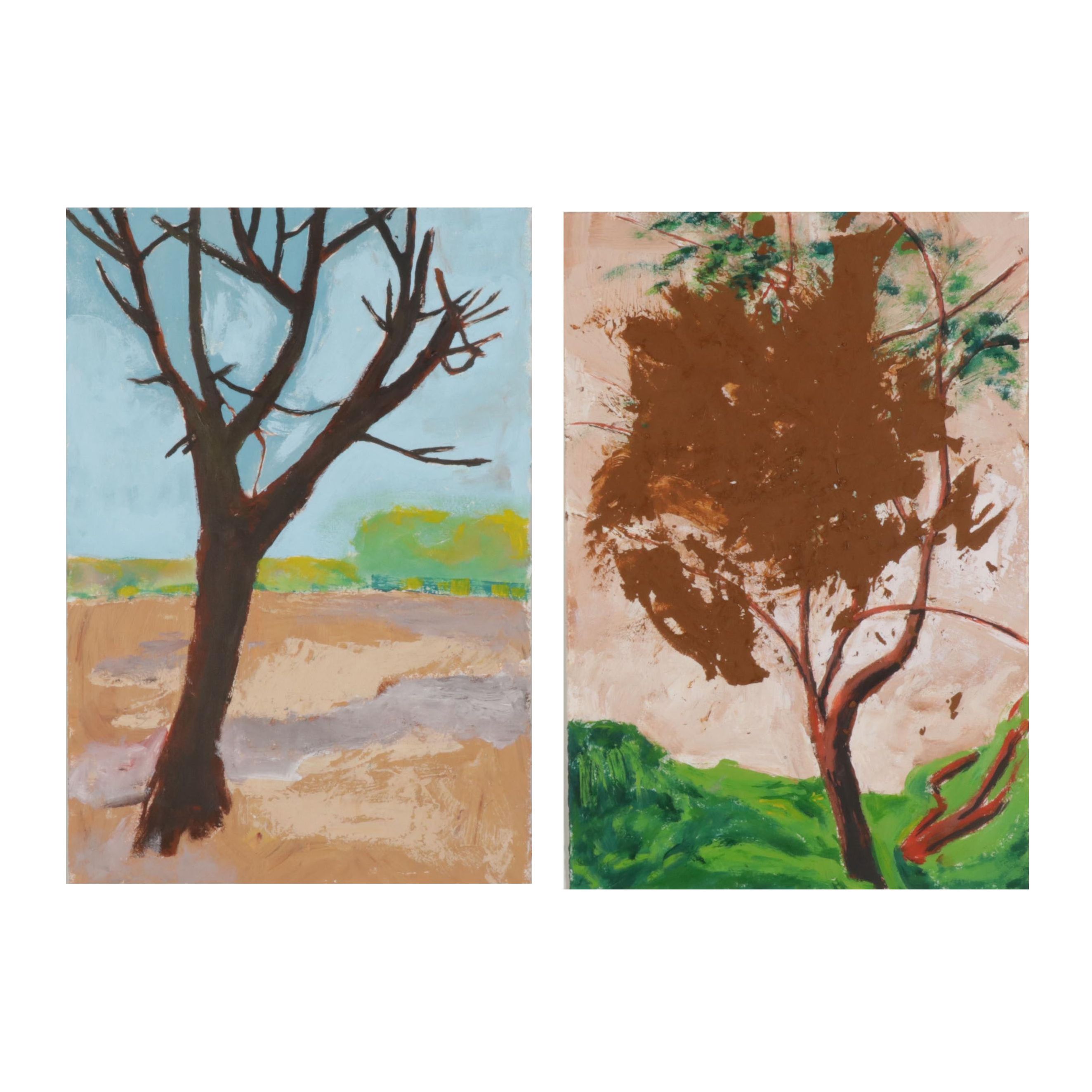 Chien Ming Su Oil Paintings of Trees, Late 20th Century