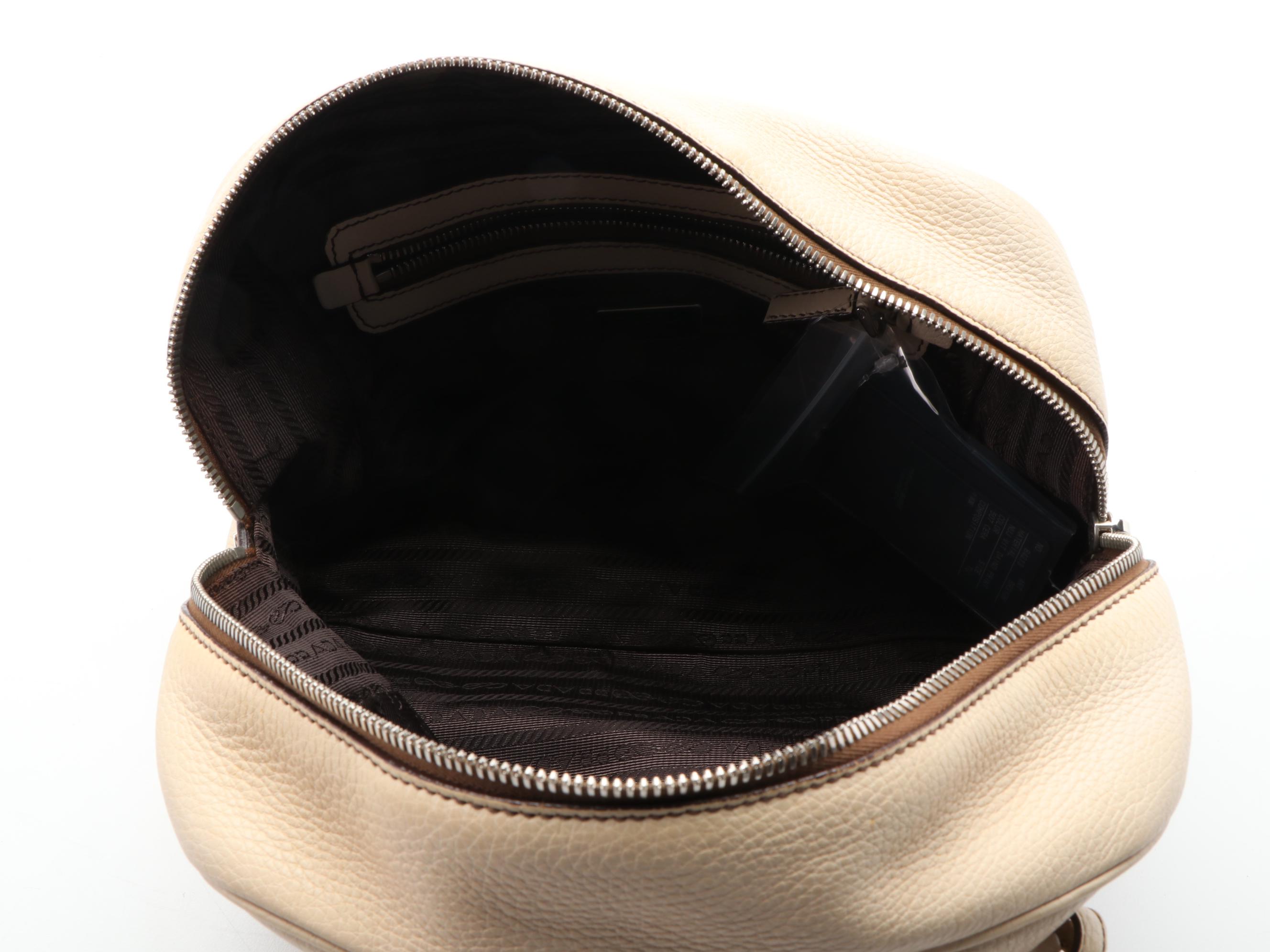 Prada Logo Embossed Vitello Daino Leather Shoulder Bag