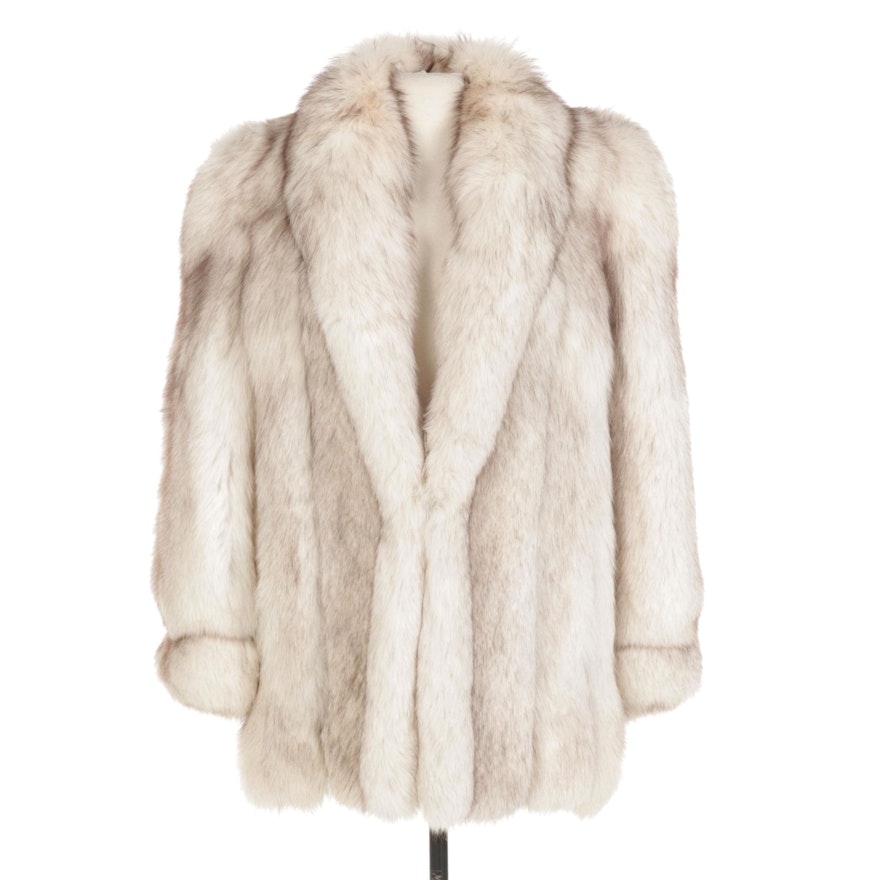 Blue Fox Fur Jacket with Banded Cuffs