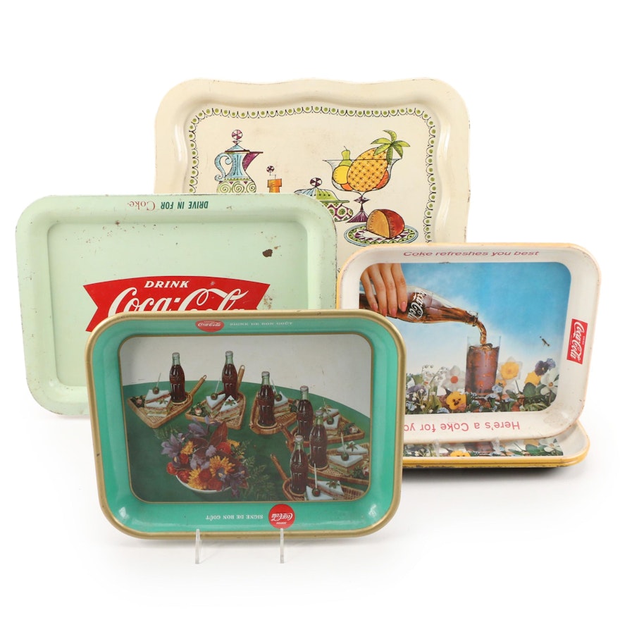 Coca-Cola Tin Lithograph Bar and Food Trays, Mid-20th Century