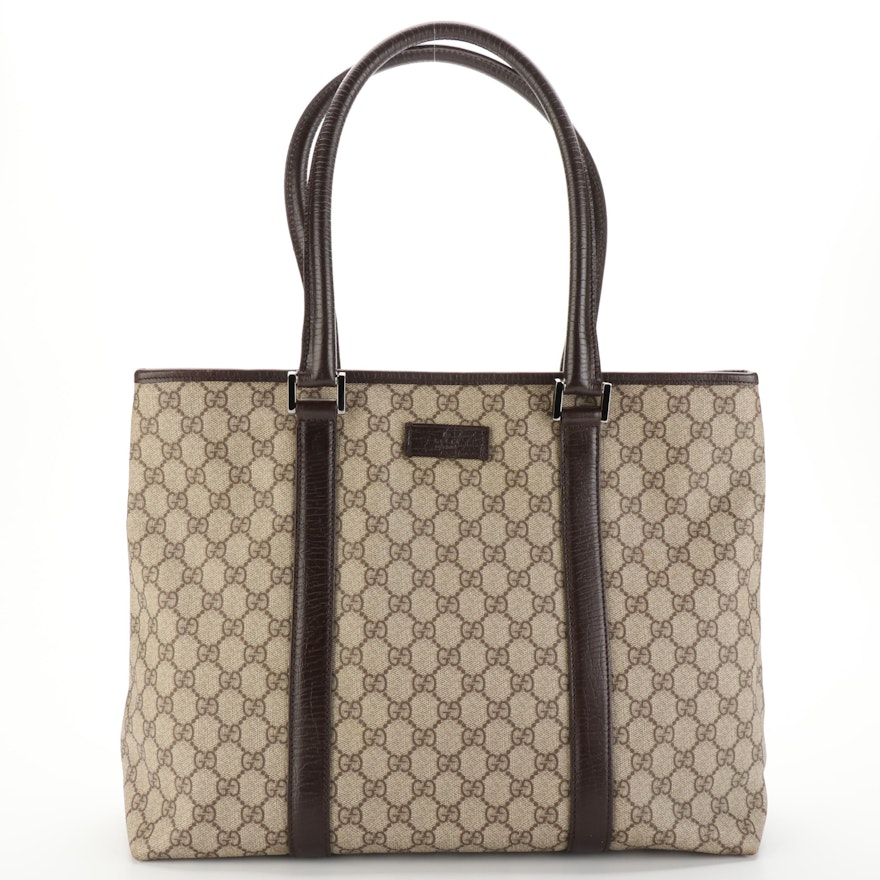 Gucci Tote Bag in GG Supreme Canvas and Leather Trim