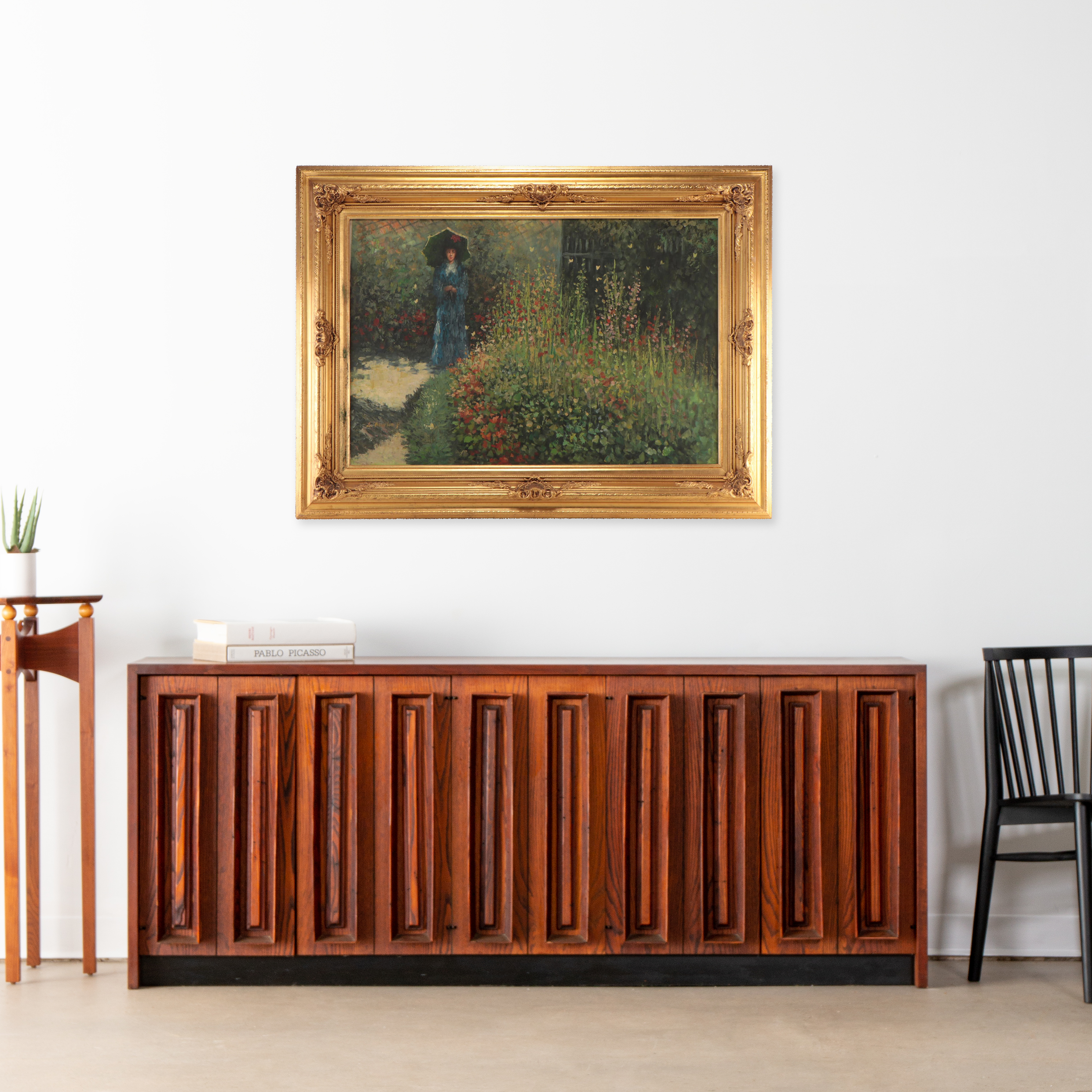 L. Martin P. Oil Painting of Lady in Greenhouse, Mid to Late 20th Century