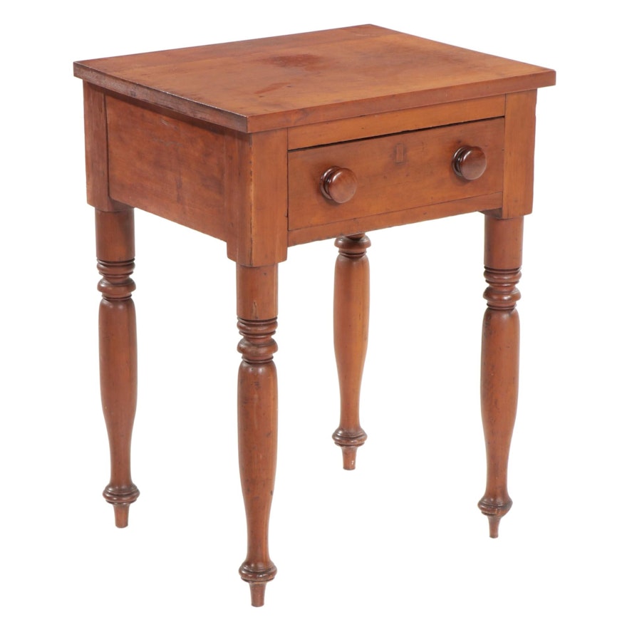 American Primitive Cherry One-Drawer Side Table, 19th Century