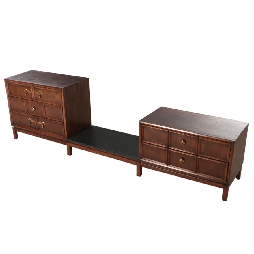 Drexel Mid-Century Pecan Modular Wall Unit with Five Drawers