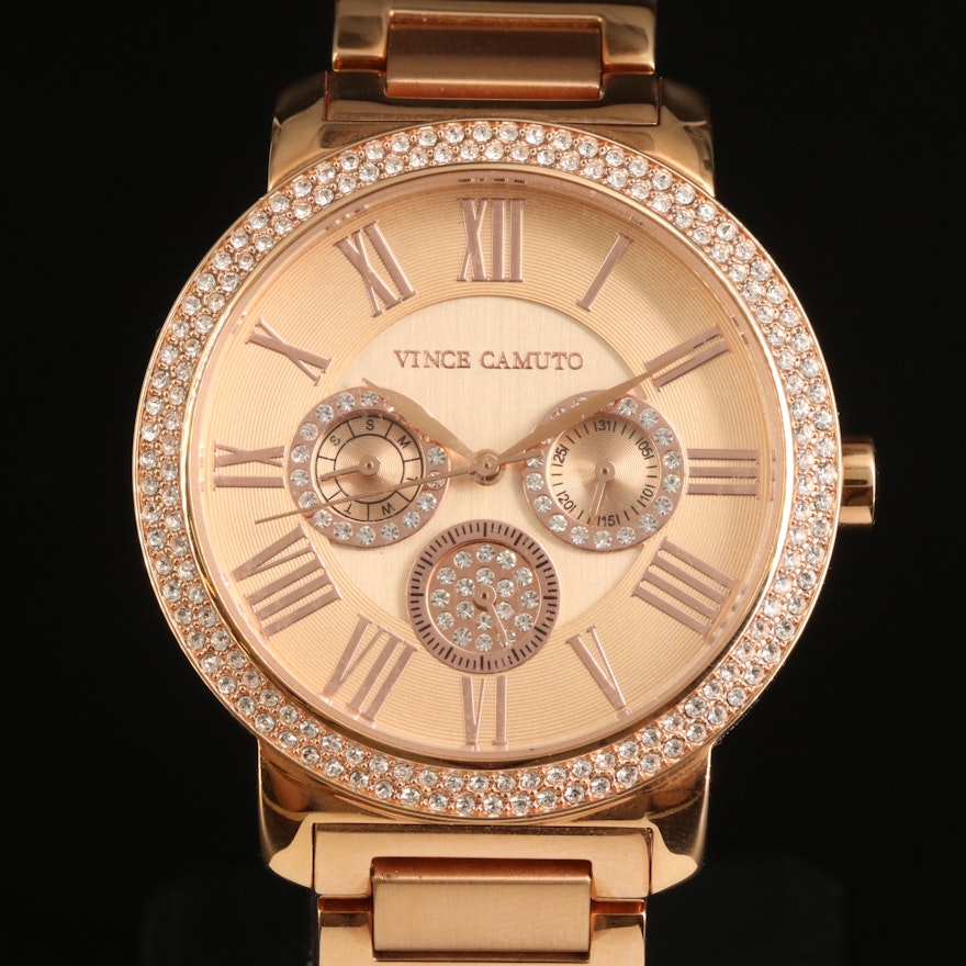 Vince Camuto Rose Gold Tone and Crystal Wristwatch