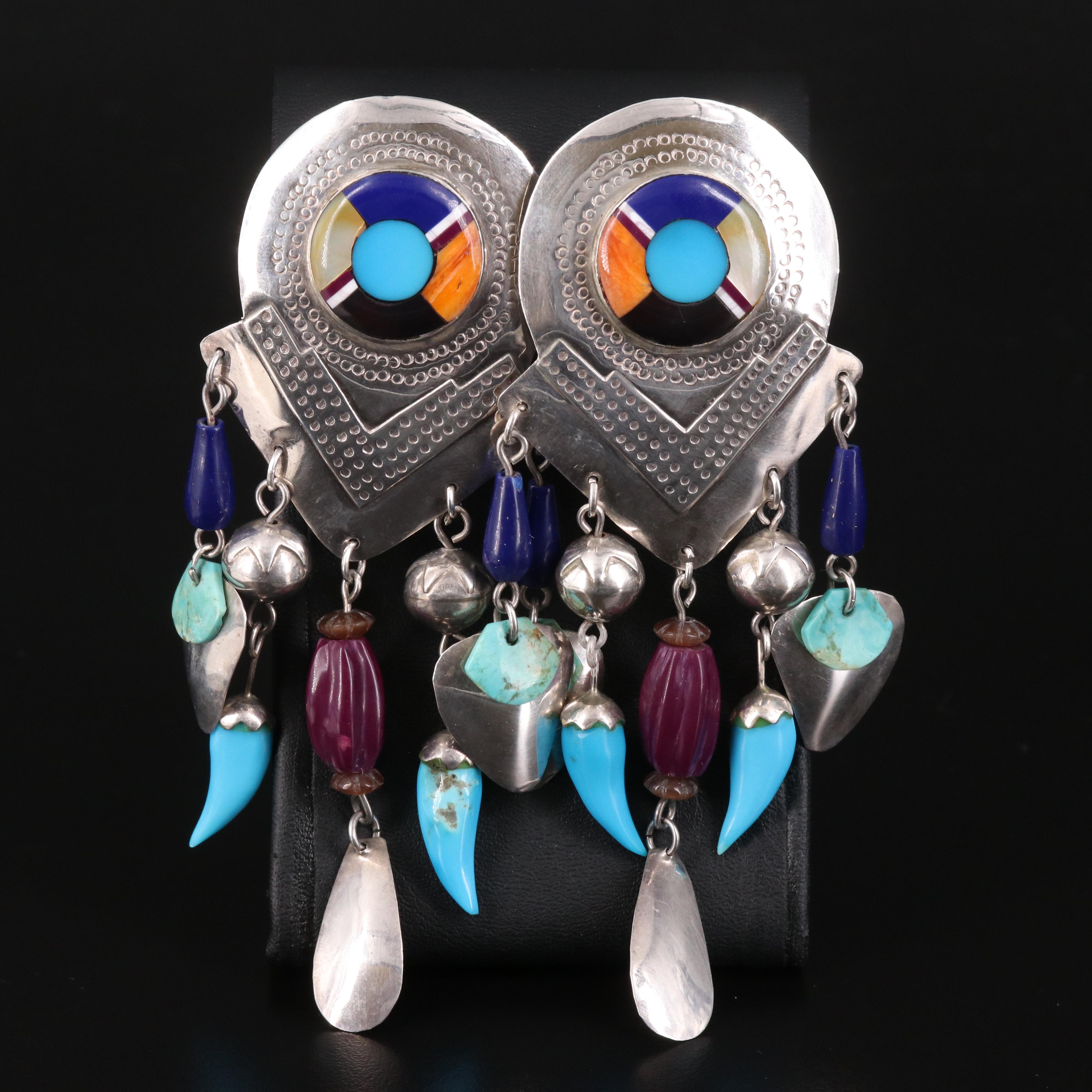 Southwestern Sterling Earrings with Turquoise and Spiny Oyster