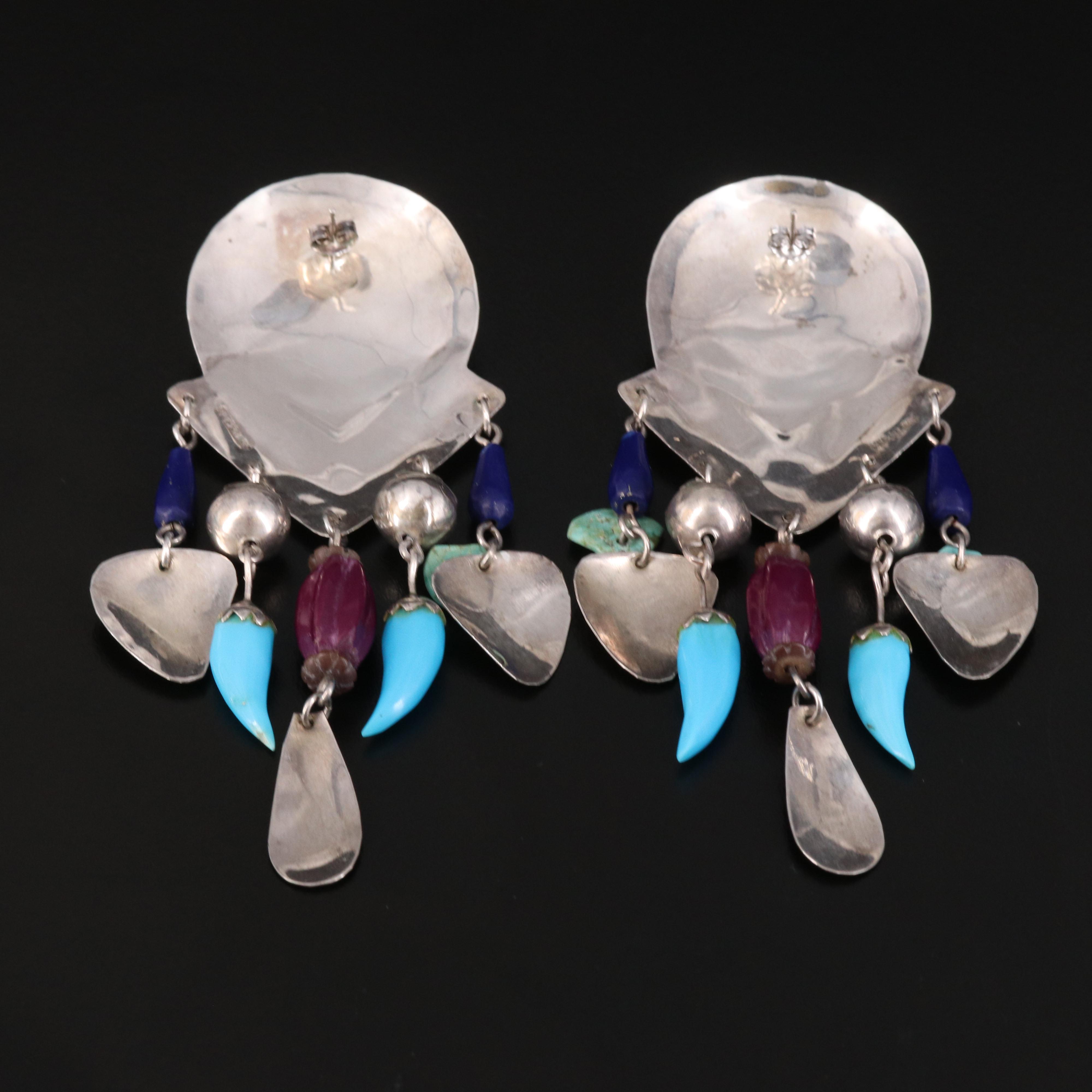 Southwestern Sterling Earrings with Turquoise and Spiny Oyster