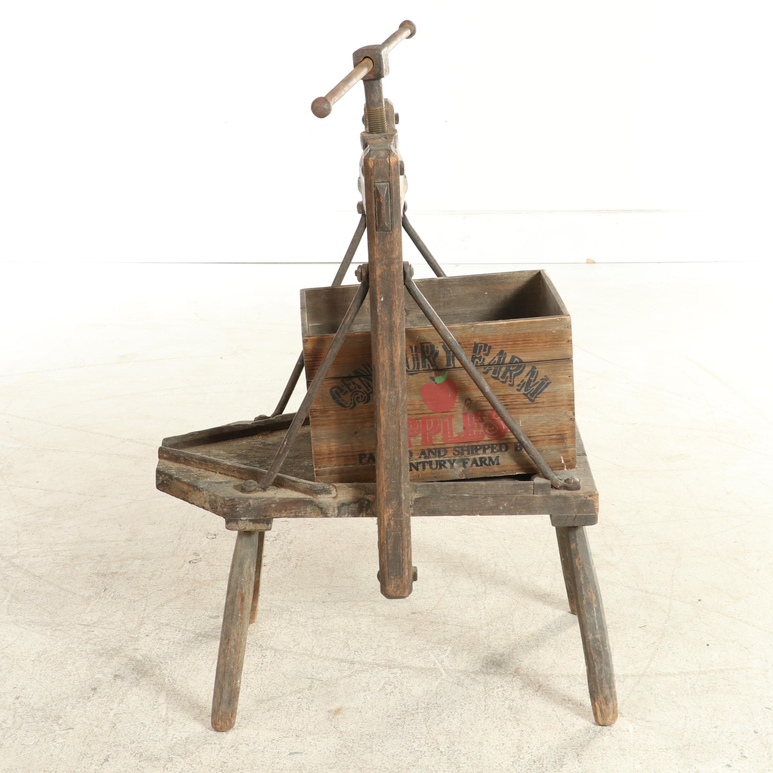 Antique Apple Press with Century Farm Crate
