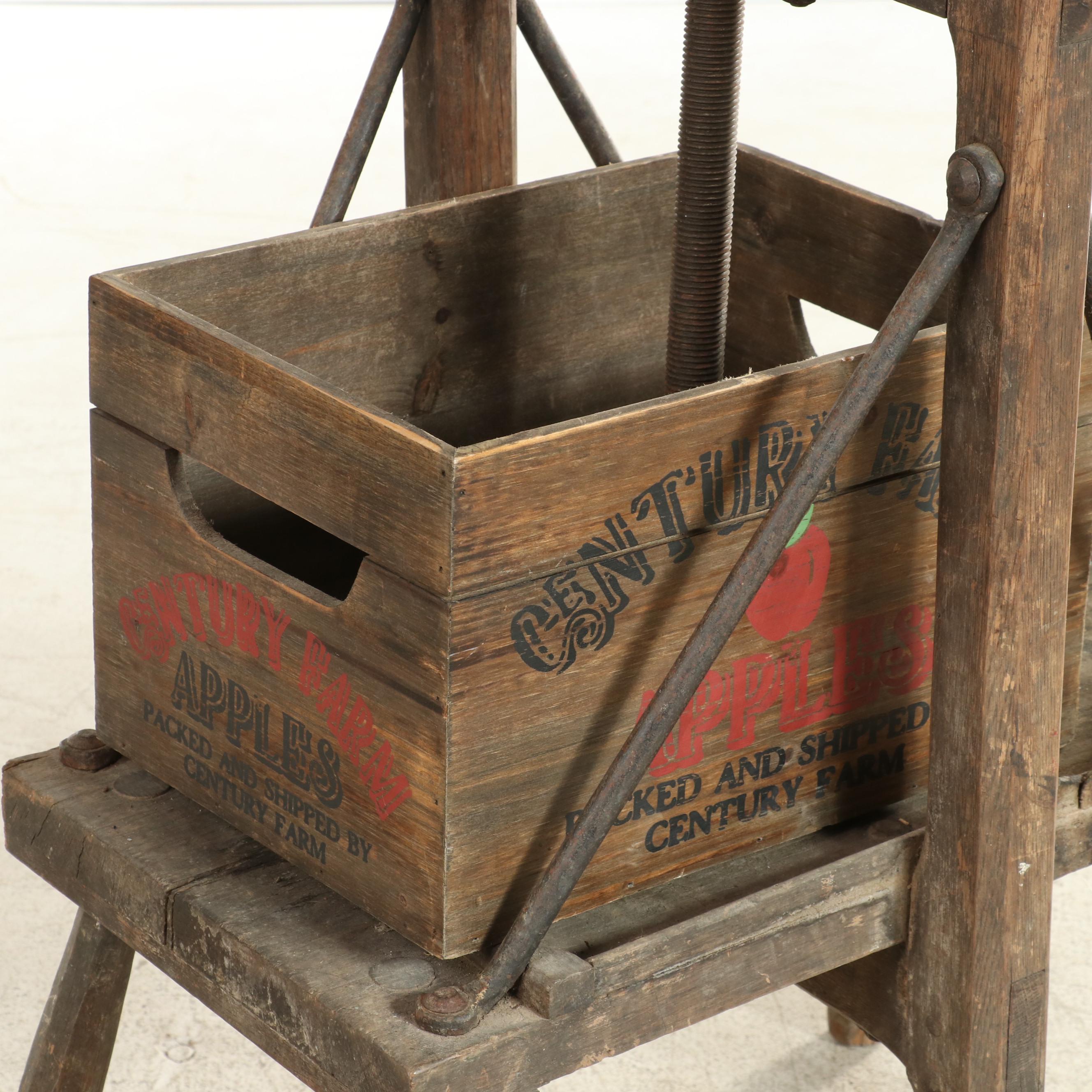 Antique Apple Press with Century Farm Crate