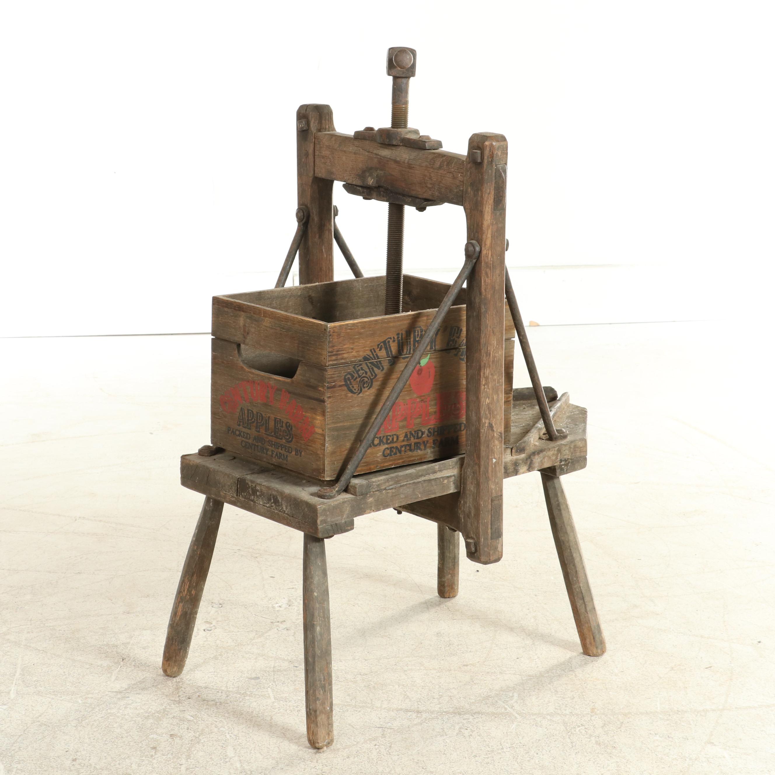 Antique Apple Press with Century Farm Crate