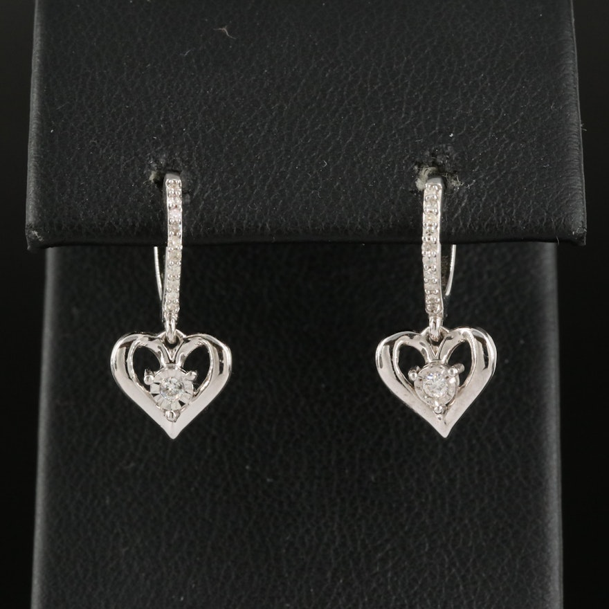 Sterling Diamond Heart Huggie Earrings
