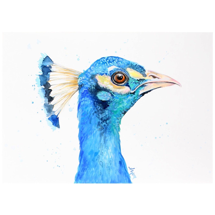 Anne Gorywine Watercolor Painting of a Peacock,  2019