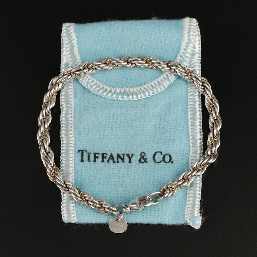Tiffany & Co. Sterling Rope Chain with 18K Detail and Pouch