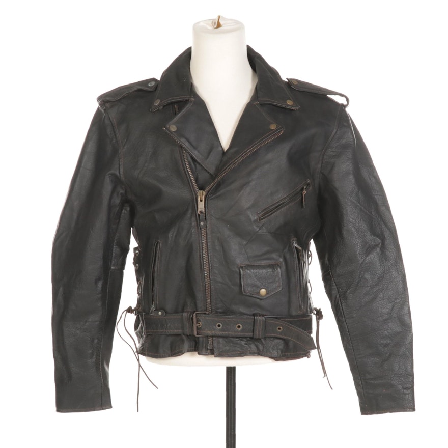 Black Leather Motorcycle Jacket with Detachable Lining from Bikers Dream Apparel