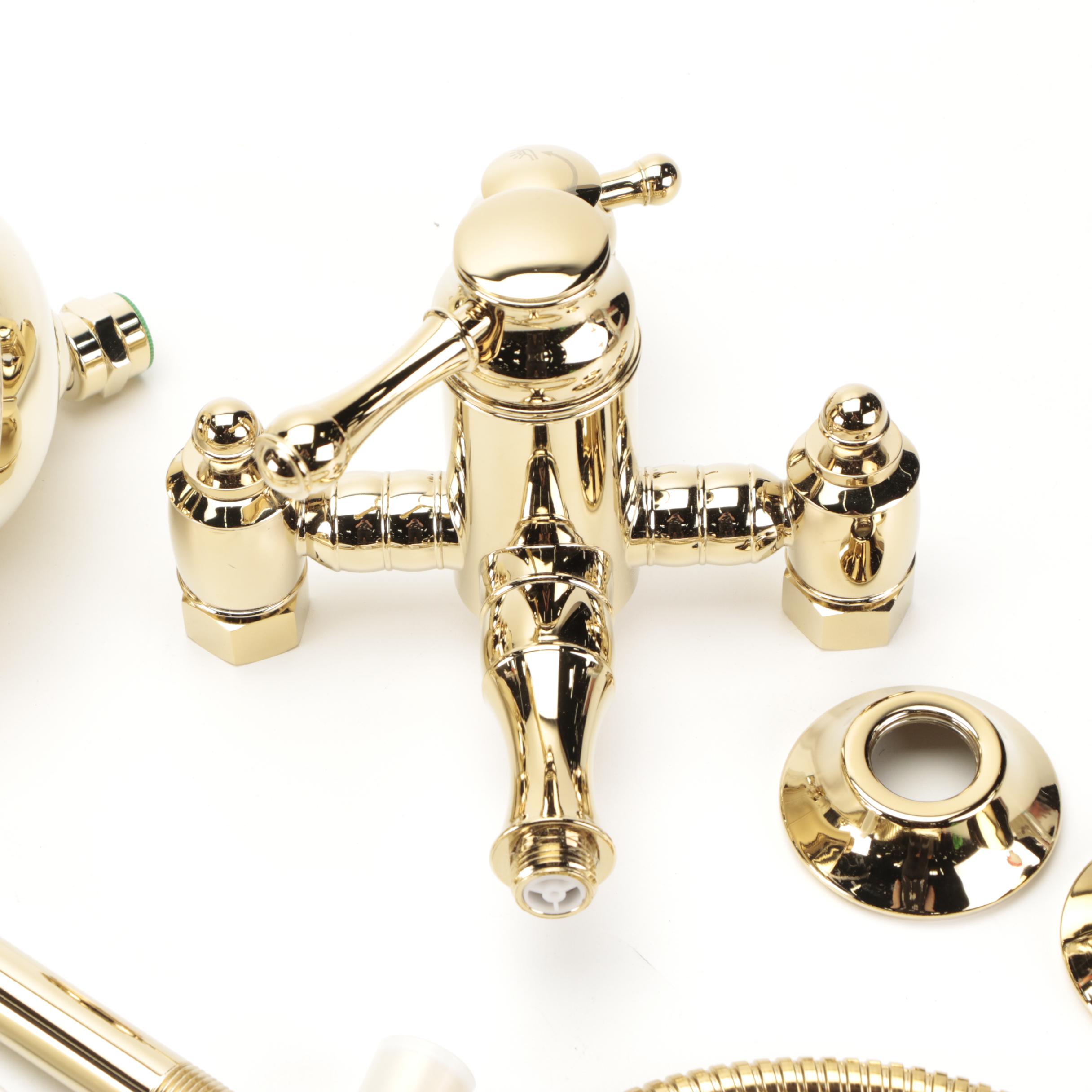 Polished Brass Exposed Pipe Shower with Hand Shower