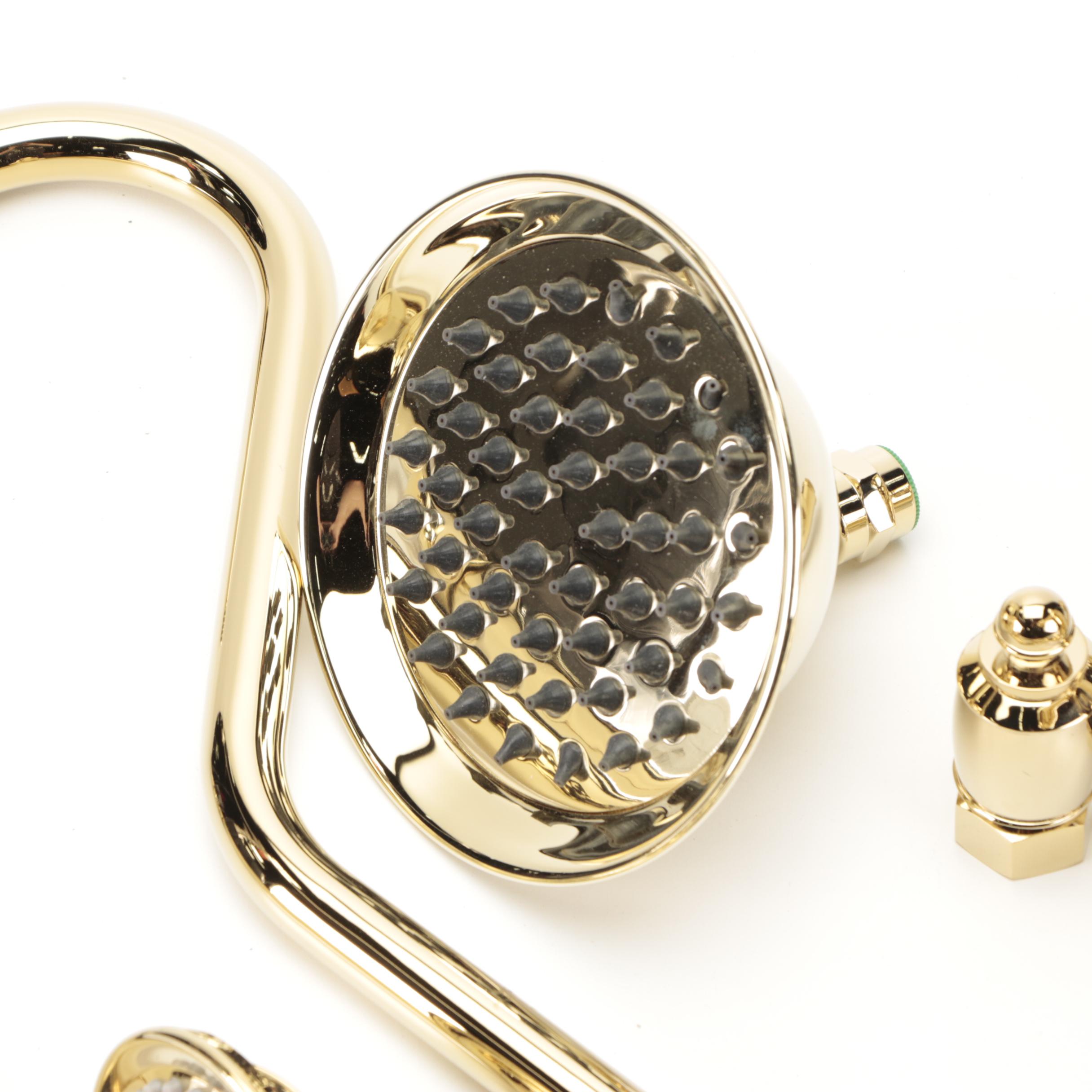 Polished Brass Exposed Pipe Shower with Hand Shower