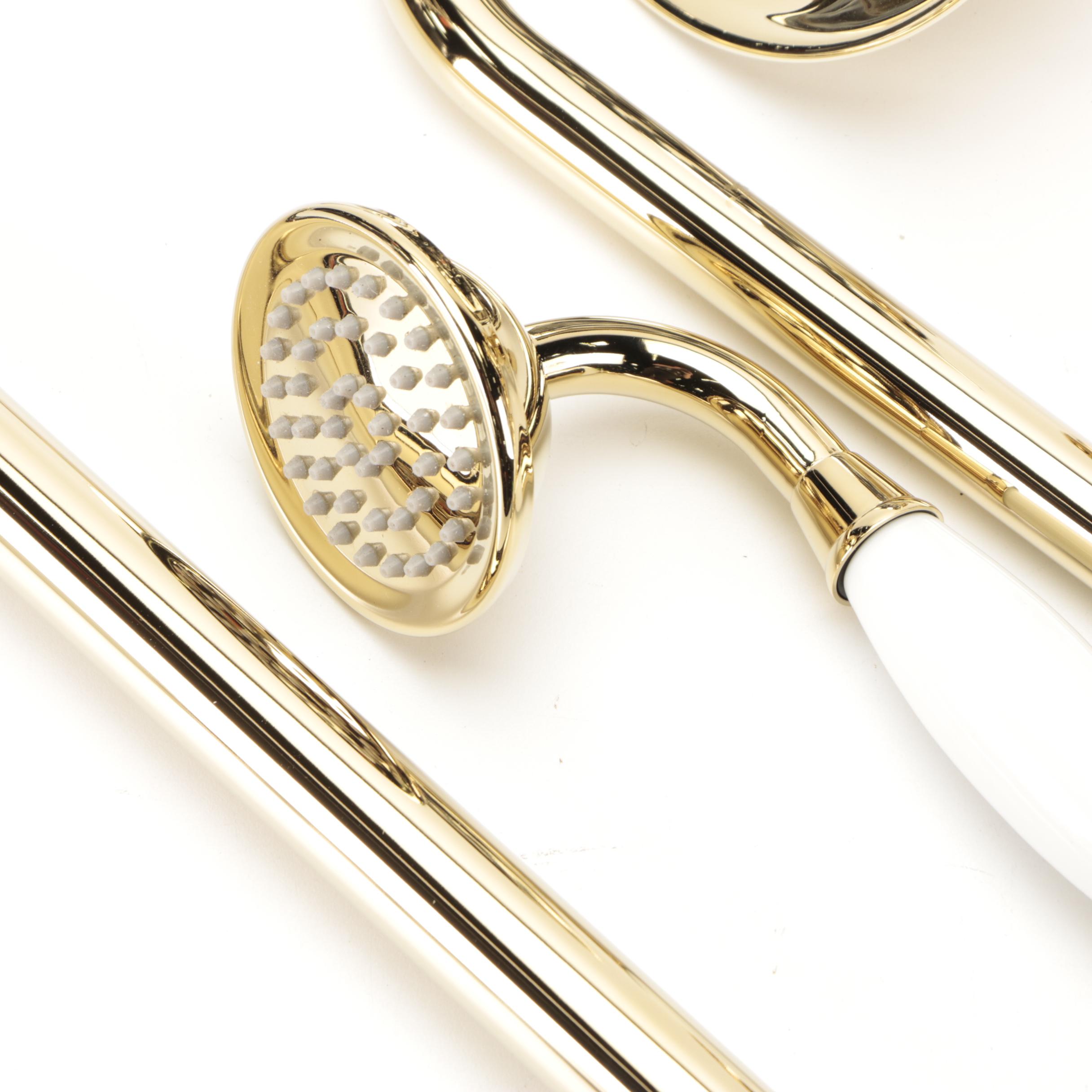 Polished Brass Exposed Pipe Shower with Hand Shower