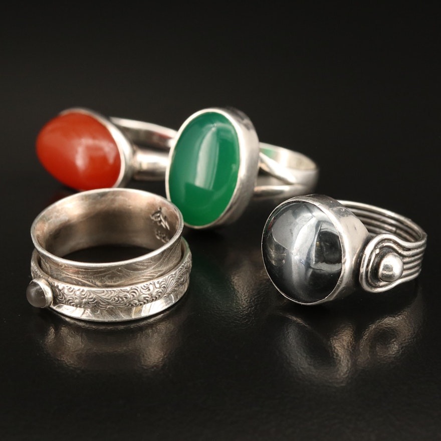 Sterling Rings Including Hematite, Carnelian and Chalcedony