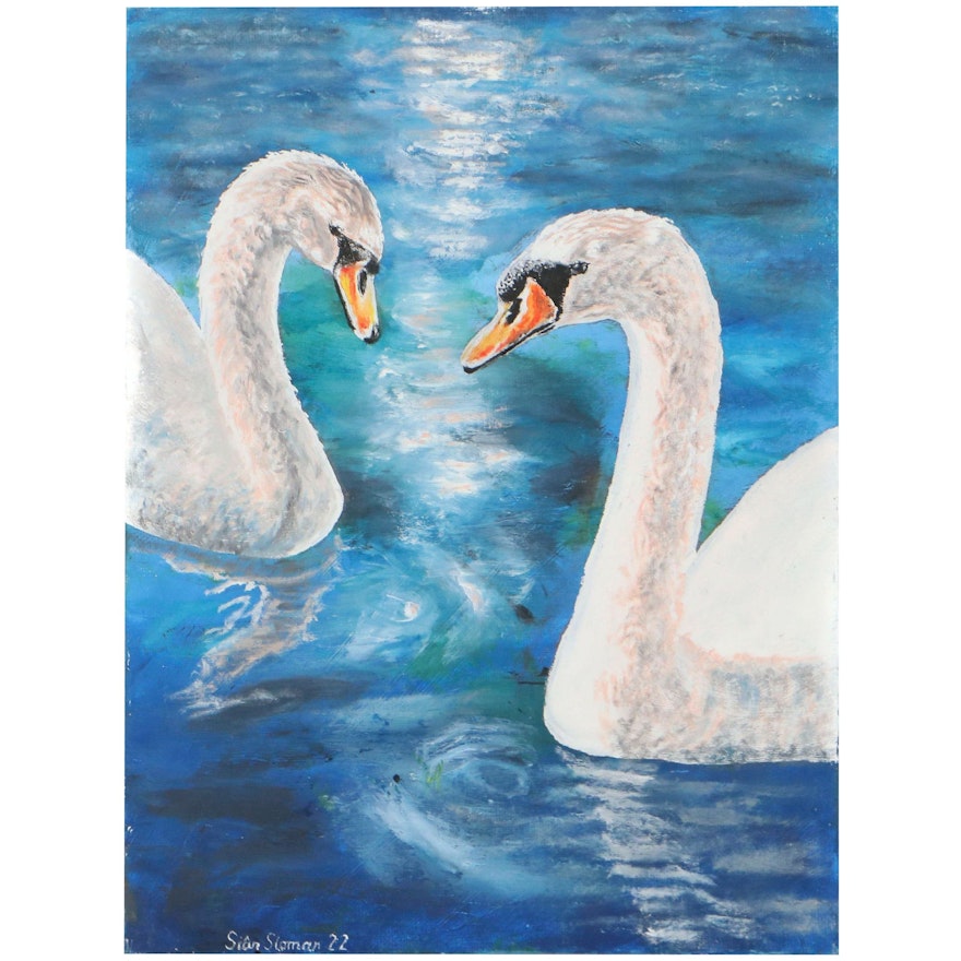 Siân Sloman Oil Painting of Swans, 2022