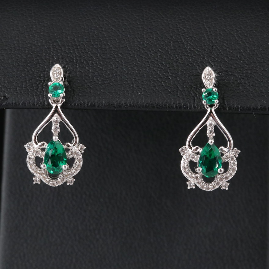 Sterling Emerald and Sapphire Drop Earrings