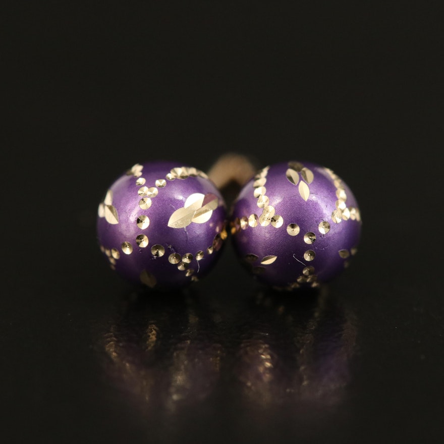 Italian 14K Enamel Stud Earrings with Diamond Cut Accents