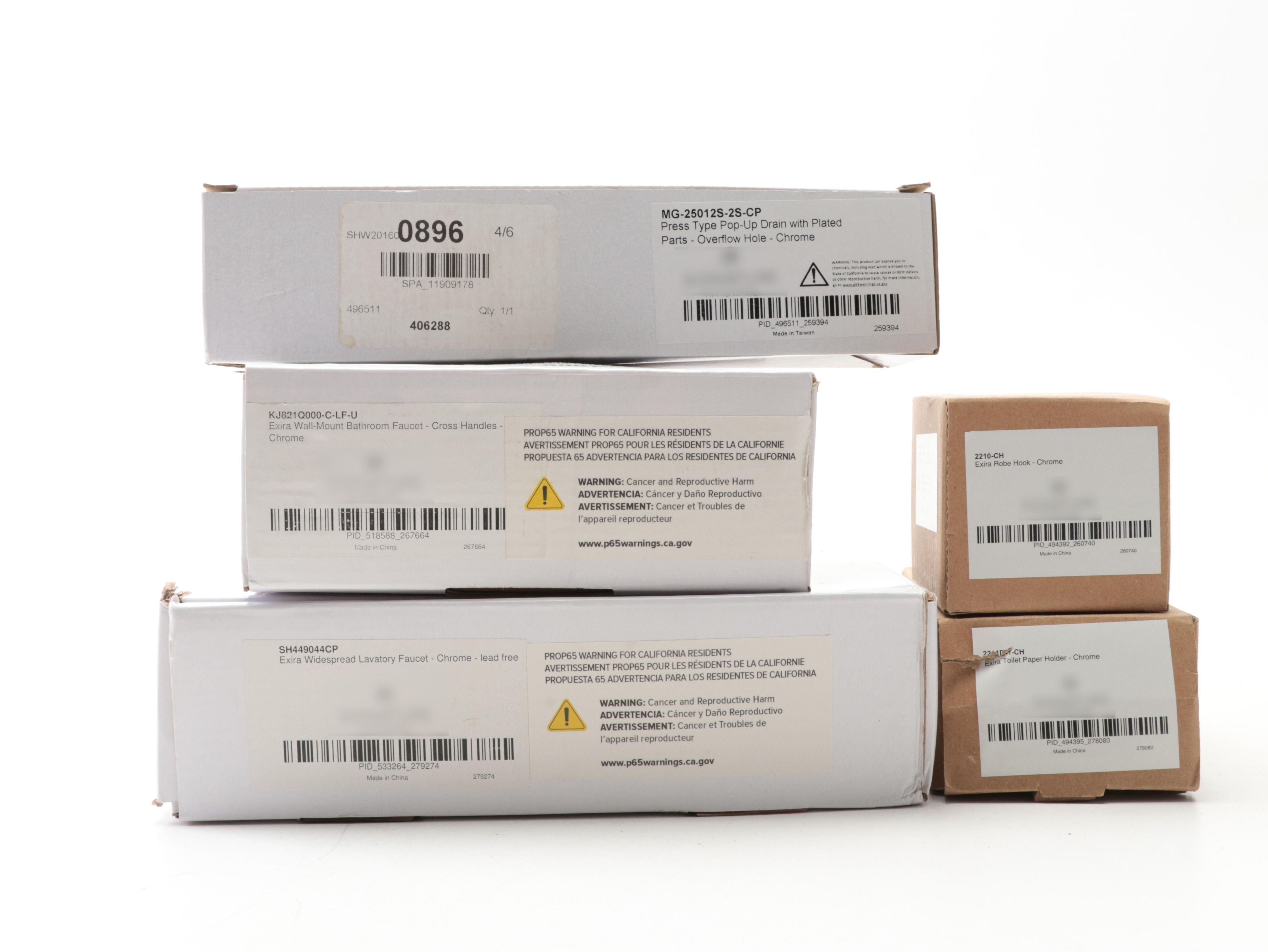 Widespread Lavatory Faucet, Wall Mount Faucet, Robe Hook, Pop Up Drain and More