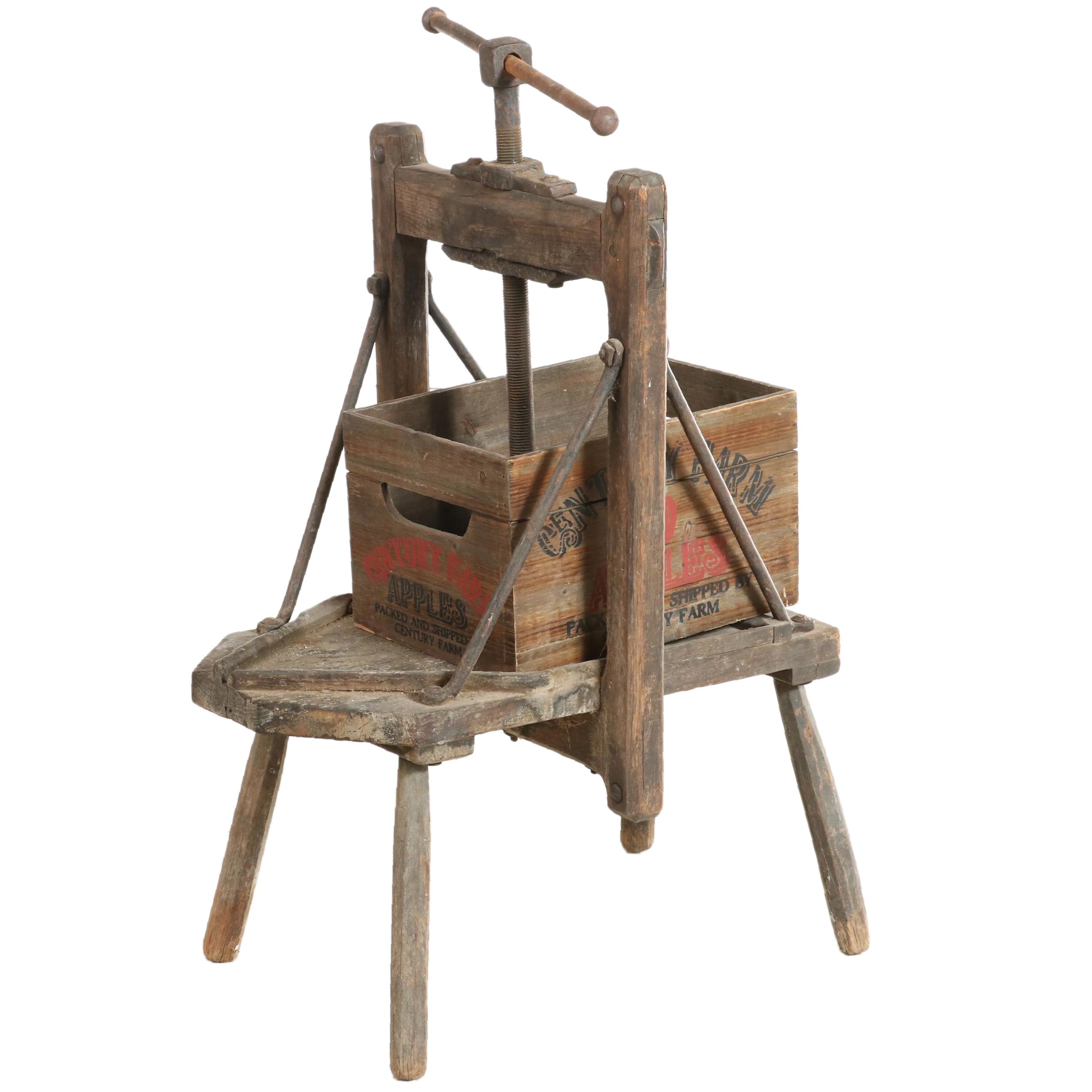 Antique Apple Press with Century Farm Crate
