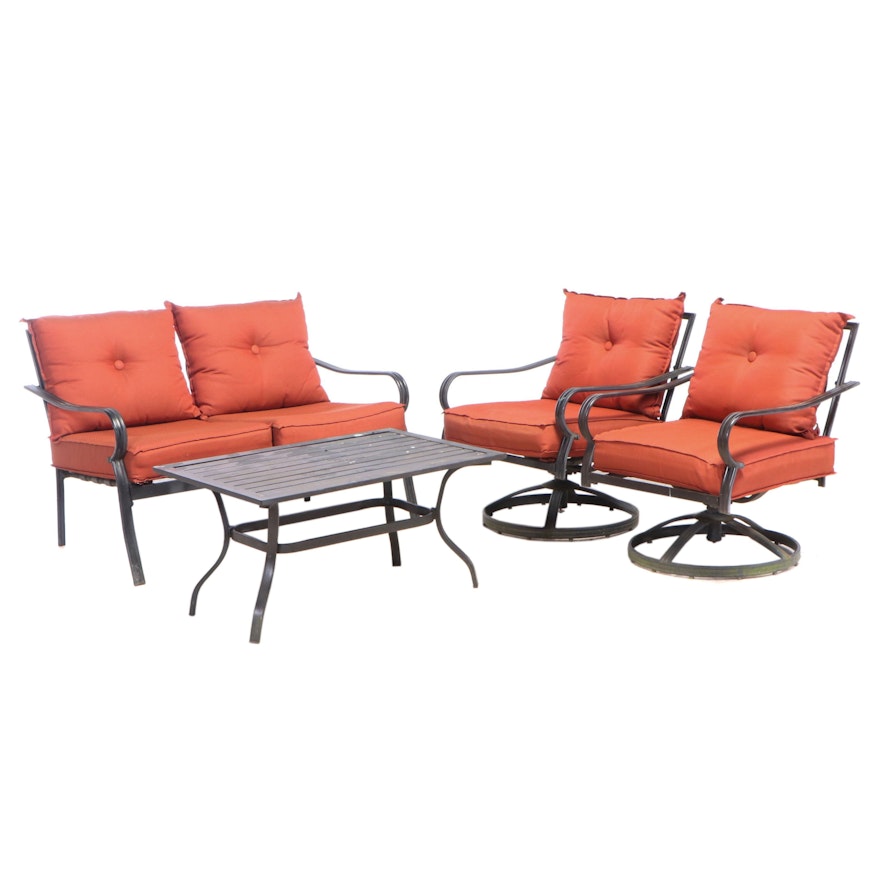 Patio Settee, Coffee Table and Swivel Lounge Chairs