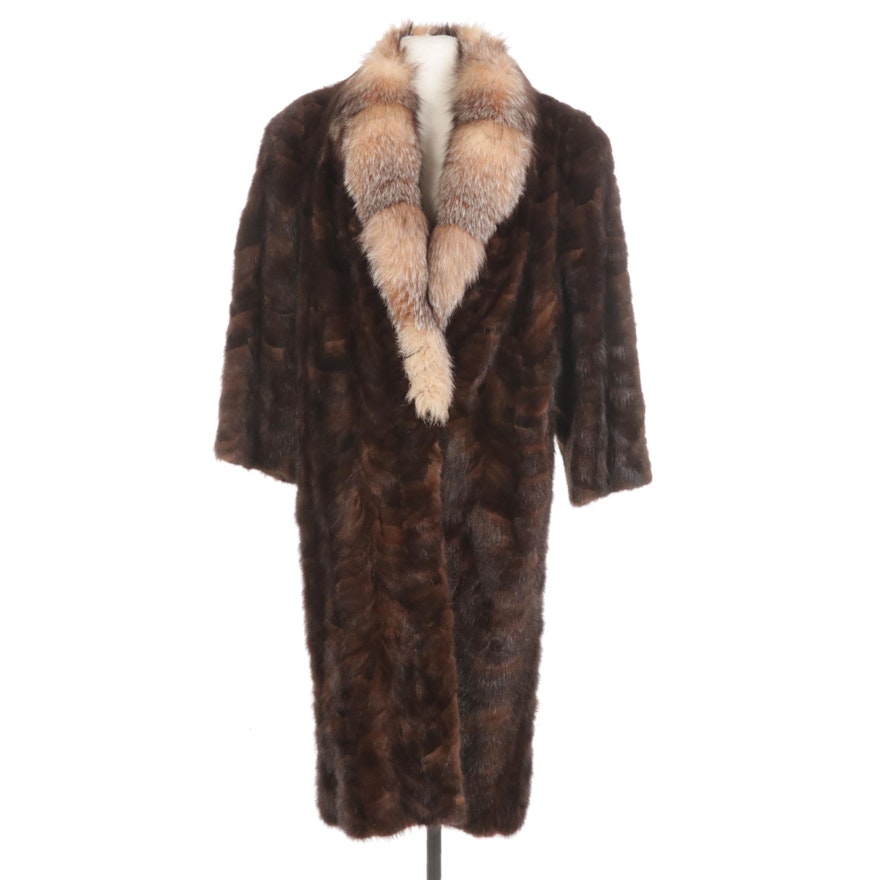 Mink Paw Fur Coat with Crystal Fox Fur Collar