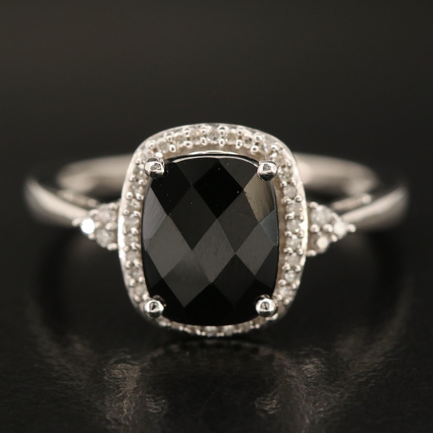 Sterling Spinel and Diamond Halo Ring