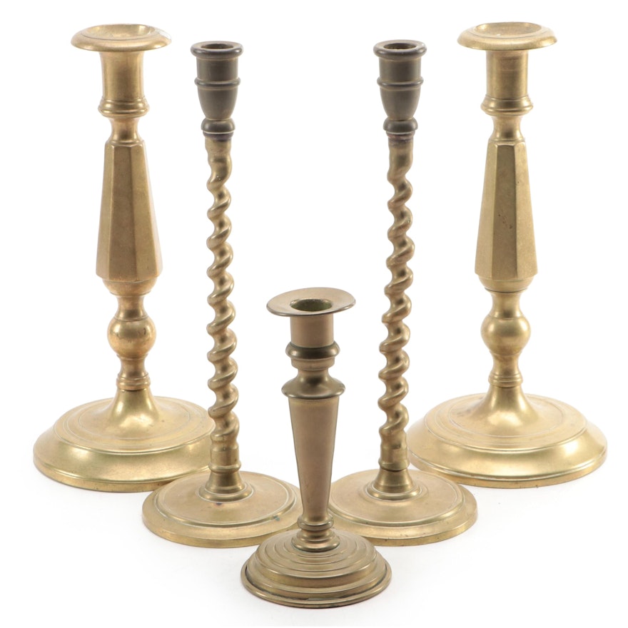 Brass Spiral and Other Candlesticks, 20th Century