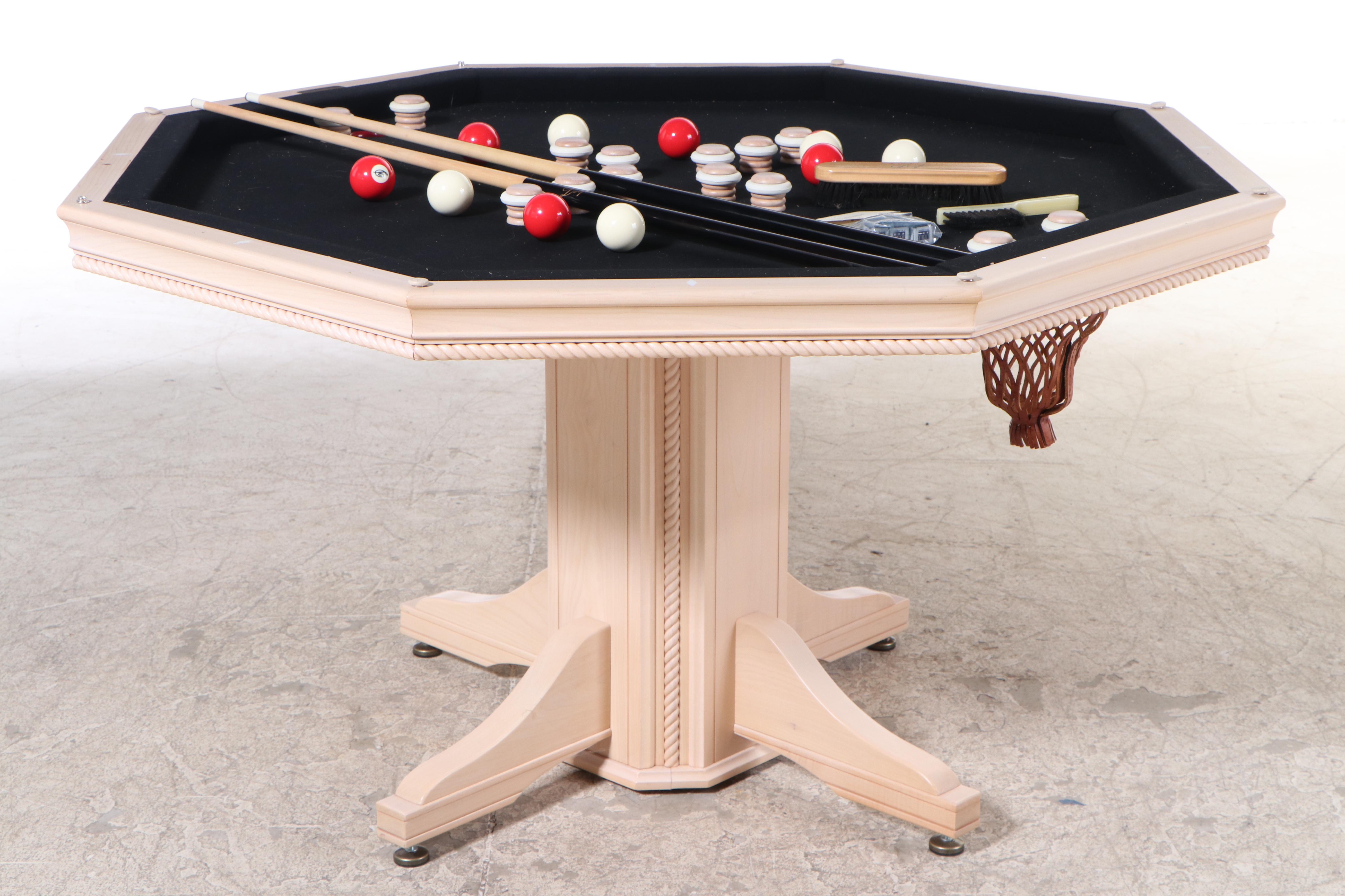 Mikhail Darafeev Beech Poker and Bumper Pool Table and Four Adjustable Chairs