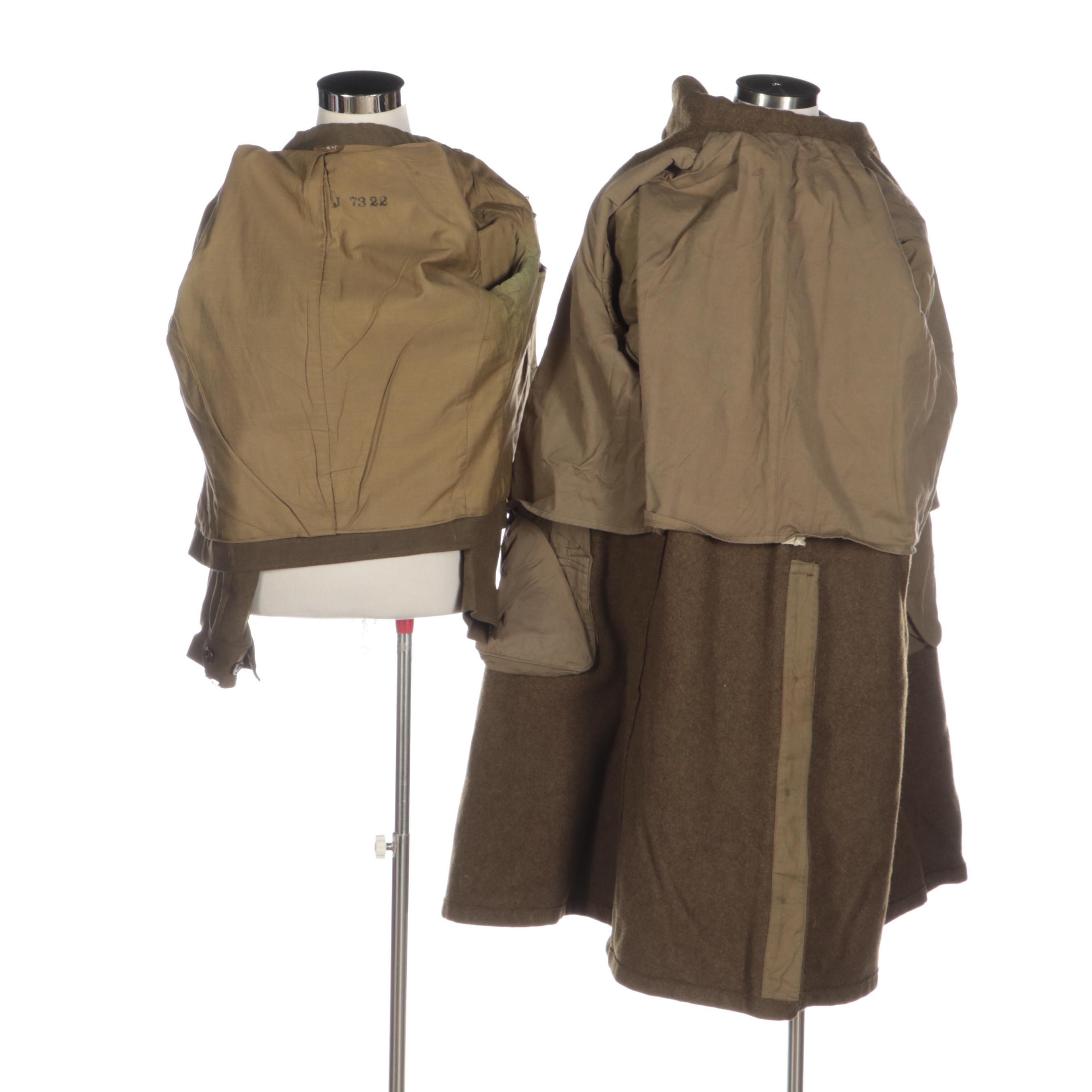 WWII Era U.S. Army Wool Eisenhower Jacket, Trench Coat, Garrison Cap, and Boots