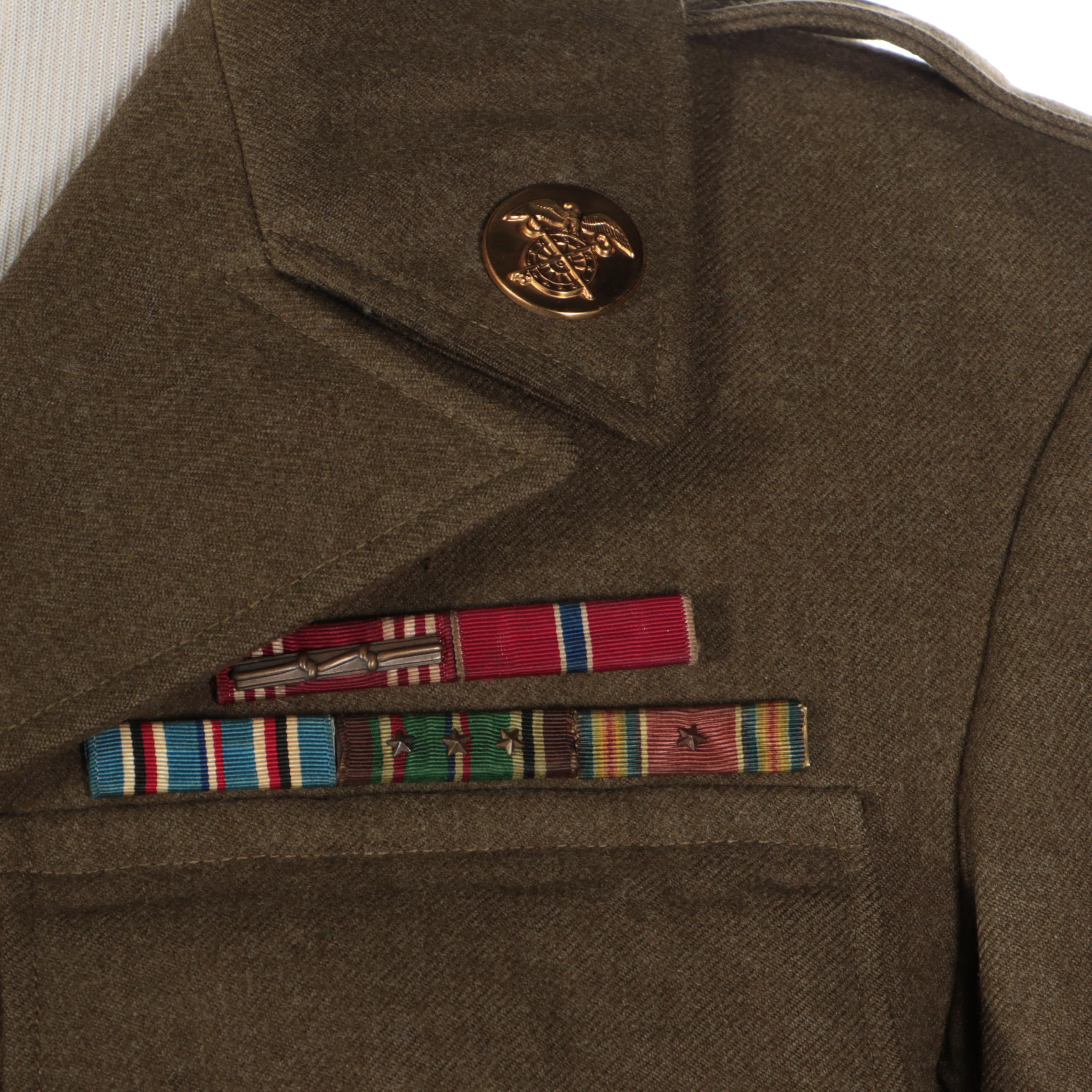 WWII Era U.S. Army Wool Eisenhower Jacket, Trench Coat, Garrison Cap, and Boots