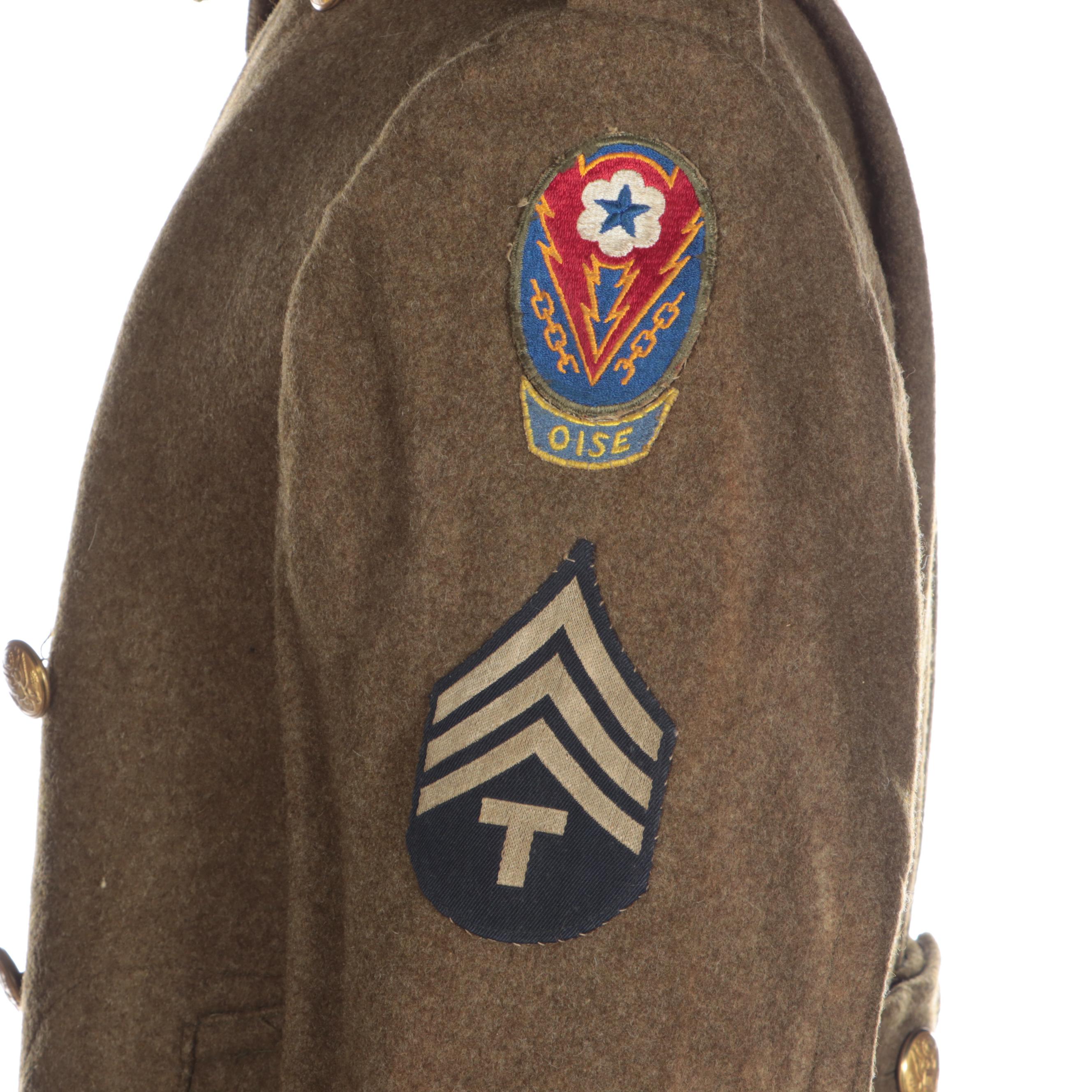 WWII Era U.S. Army Wool Eisenhower Jacket, Trench Coat, Garrison Cap, and Boots