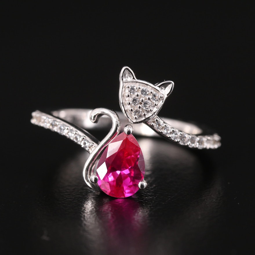 Sterling Ruby and Sapphire Cat Ring