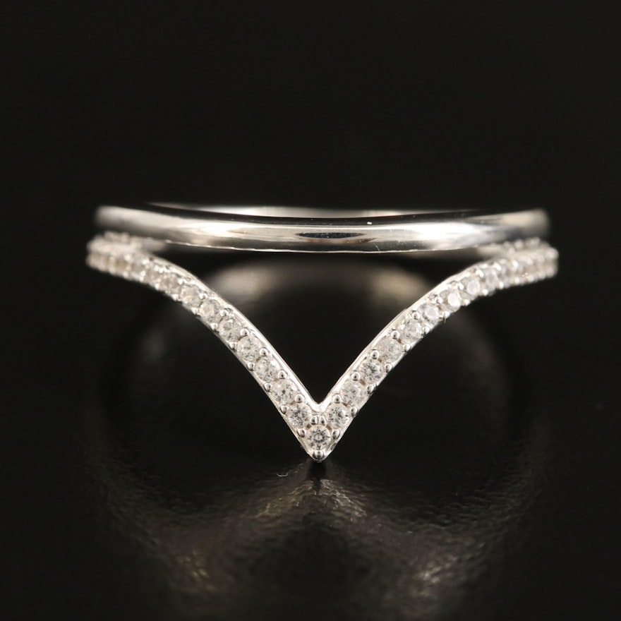 Sterling White Sapphire Chevron Ring