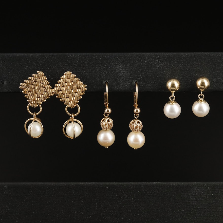 14K Pearl Earrings Including Riccio with Removable Drops