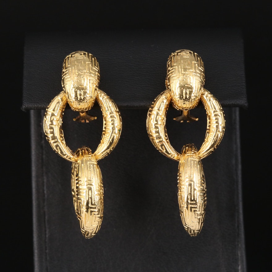 18K Door Knocker Earrings with Meander Pattern